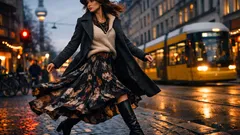 Weite Midi- und Maxi-Roecke im Winter: 8 Styling-Ideen mit hohen Stiefeln